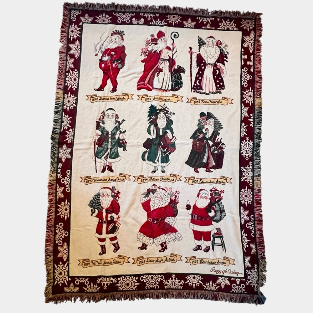 Goodwin Weavers 100% Cotton Santa Through the Ages Holiday Throw Blanket 68x46”